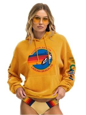 Aviator Nation Laguna Beach CA Golden Yellow Logo Hoodie